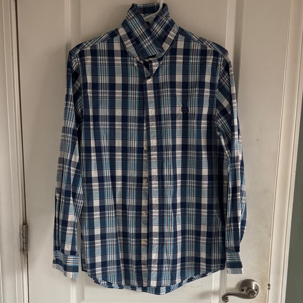 😊Men’s Chaps Navy and White Plaid Men's Shirt